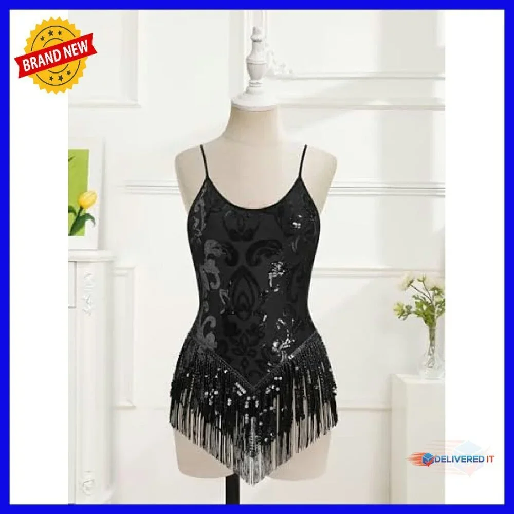 Sequin Fringe Bodysuit Latin Dance Leotard Rave Outfit XS-XL